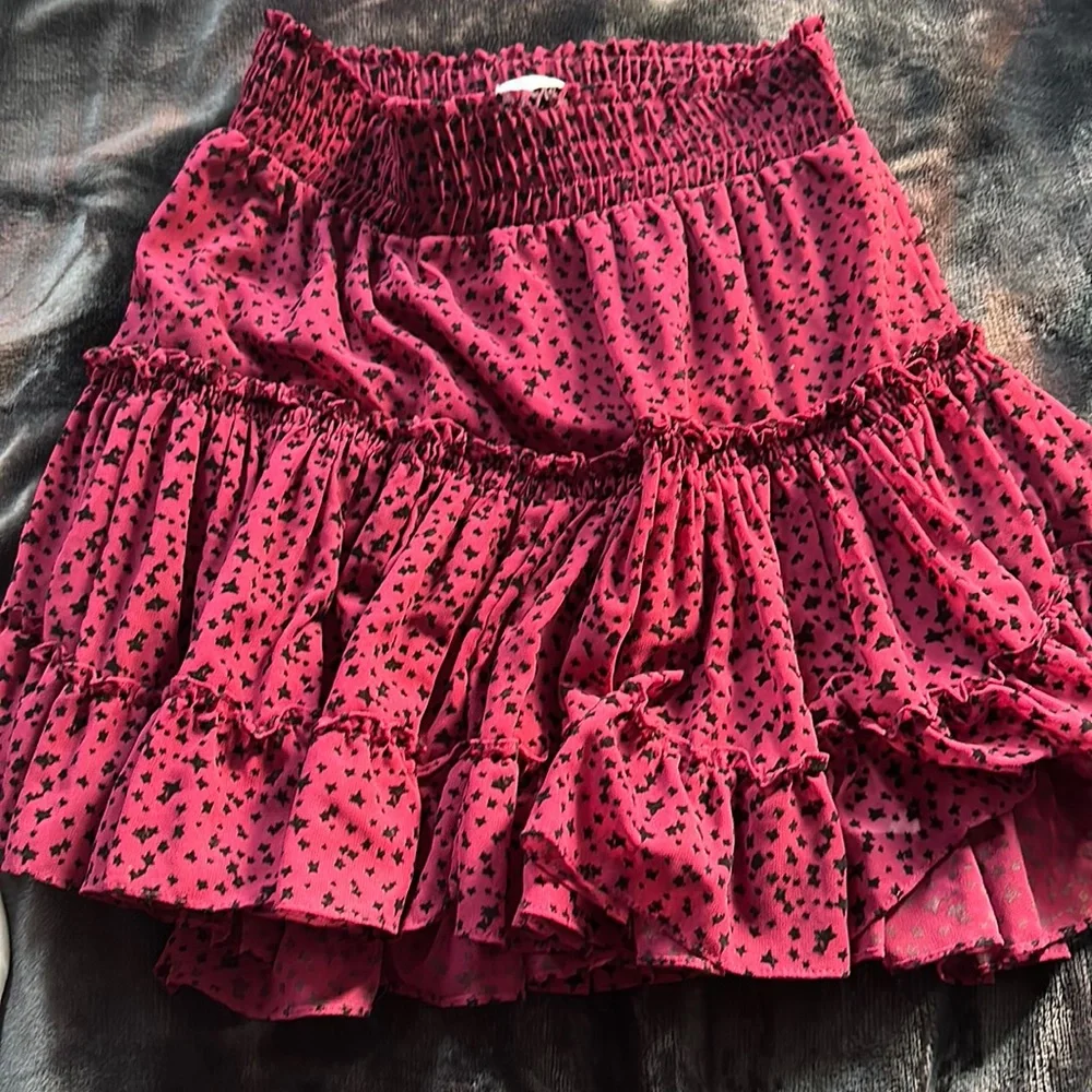 Misa Los Angeles Plum Star Dot Print Tiered Ruffle Mini Skirt
